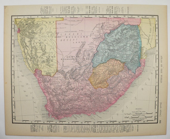 Antique South Africa Map Vintage Old 1900 Cape by OldMapsandPrints