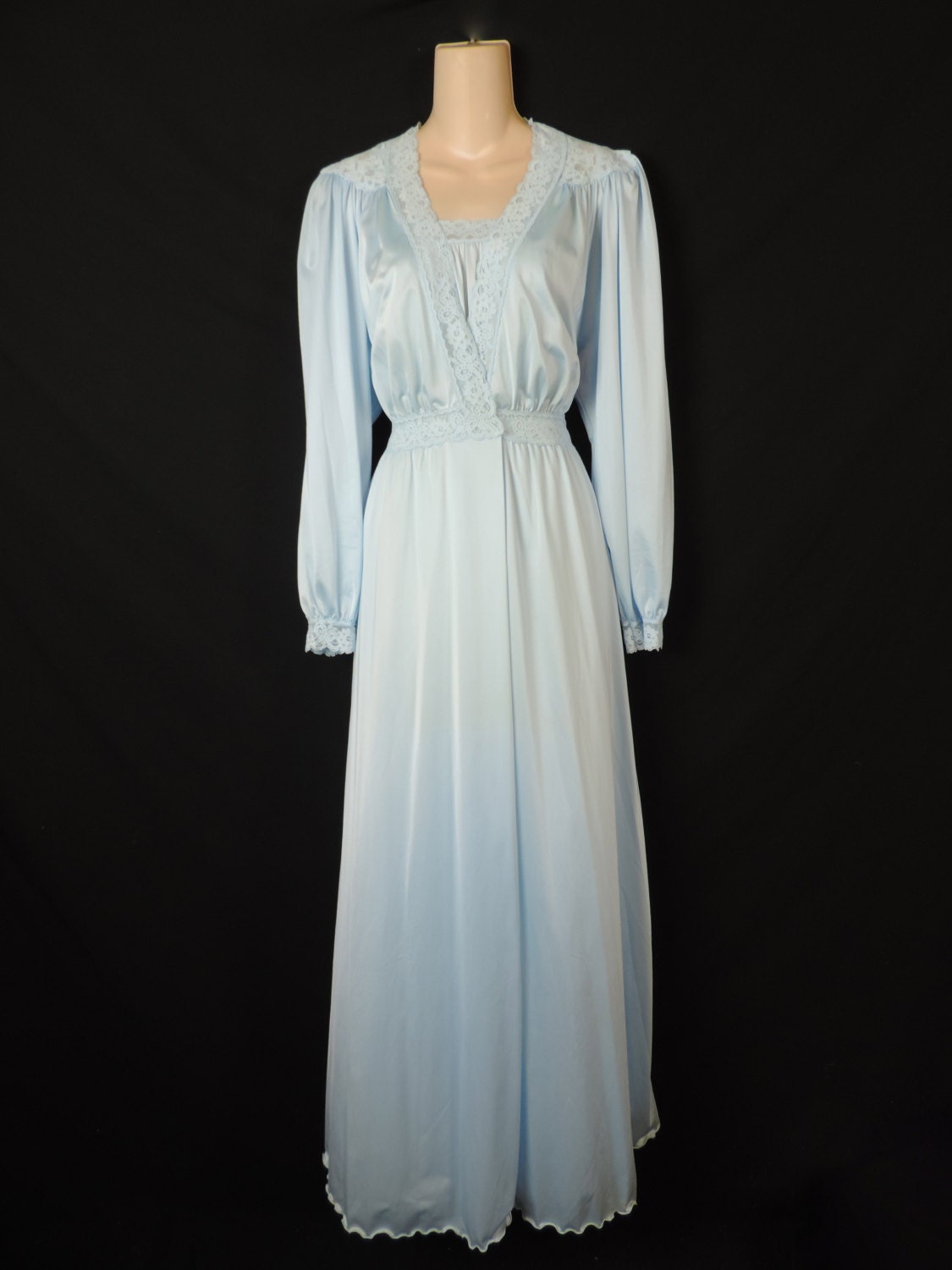 blue lace peignoir set. princess nightgown and robe.