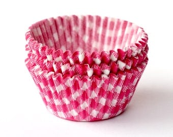 Pink Gingham Cupcake Liners (50) Pink Plaid Cupcake Liners, Pink Gingham Baking Cups