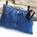 Upcycle Recycled Designer Denim Jeans TV Remote Control Storage Pocket Pillow