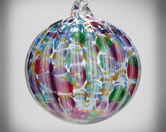 HAND BLOWN GLASS Christmas Ornament Suncatcher Ball Multi Color