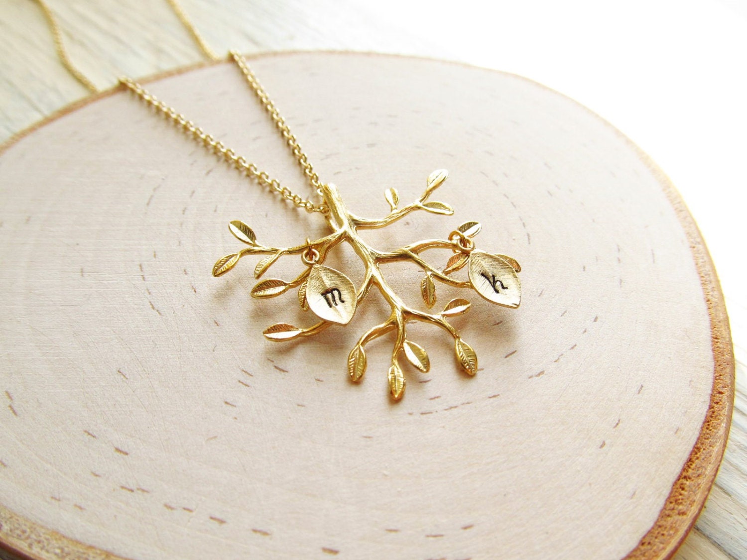 Gold Family Tree Necklace Personalized Necklace with Initial