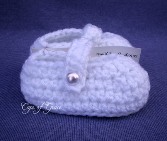 3 6 Months Baby Mary Jane Shoes White Crochet by CapsofGrace