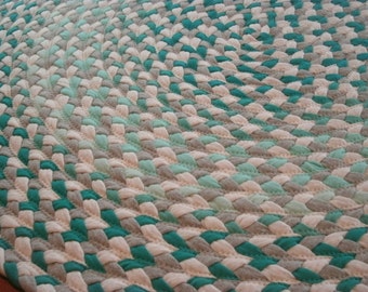 shades of Mint and jade and 2 shades of gray braided rug