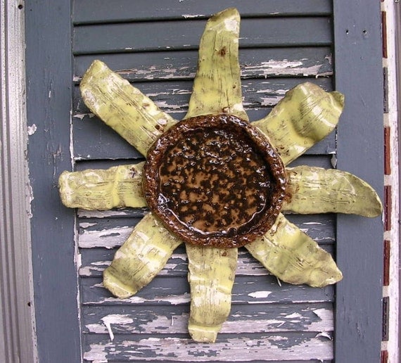 Ceramic sunflower outdoor art pottery wall by WillowTreePottery