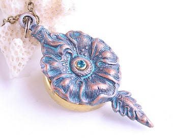 Secret Compartment Poison Flower Necklace Turquoise Hidden Compartment
