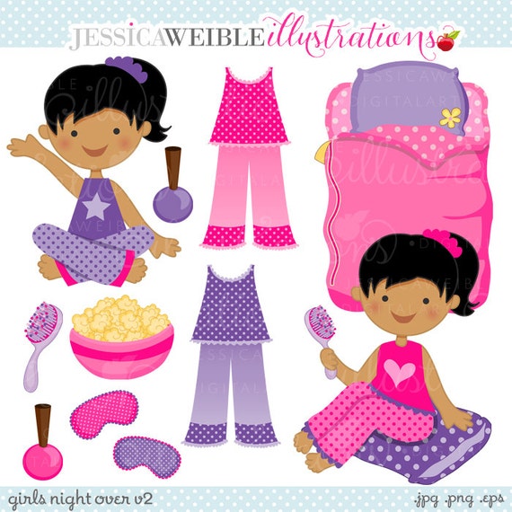 Girls Night Over V2 Cute Digital Clipart - Commercial Use Ok - Slumber Party Clipart - Slumber Party Graphics Il_570xn