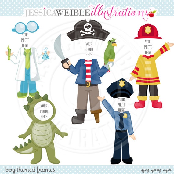 Boy Themed Frames Cute Digital Clipart for Card Design, Scrapbooking, and Web Design Il_570xn