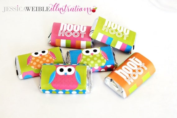 Polka Dot Owl Printable Candy Bar Wrappers- Mini Chocolate Bar Wrapper- Printable Party Favors - Owl Party Printables Il_570xn
