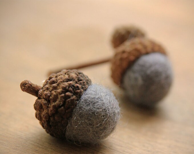 Set of 24 STEEL GREY Wool Felted Acorns - As seen in Southern Living magazine