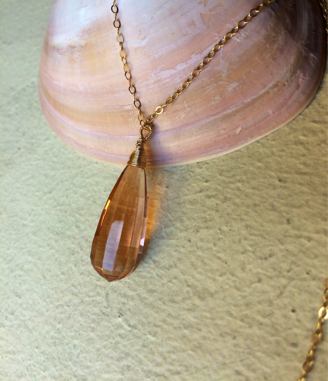 Morganite pendant gold Necklace. Elegant and by VeraidaGifts