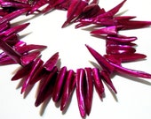 Pink  Fuchsia Mother of Pearl Shell Stick Spikes Beads Top Drilled 33x5mm-15x4mm  15 Inches Strand
