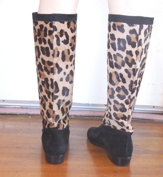 CHIC Vintage Leopard Print Boots Tall Riding Boots Black