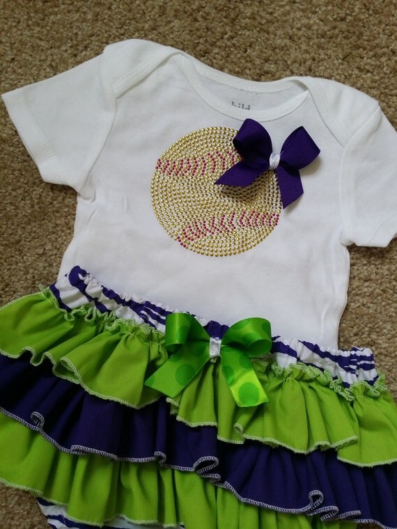 Baby girl softball body suit/ ruffled softball bloomer/
