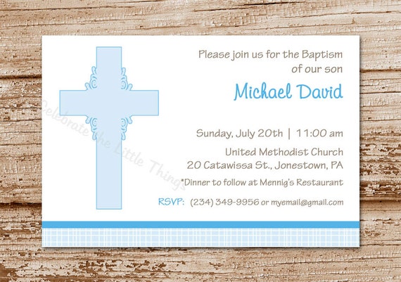 Printable / Personalized Invitation for Baptism, Christening, Communion, Confirmation (Blue) Il_570xn