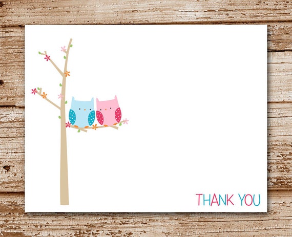 Set of 8 Owl Couple Thank You Cards | Personalized Stationery, Notecards, Note Cards | Engagement, Wedding Il_570xn