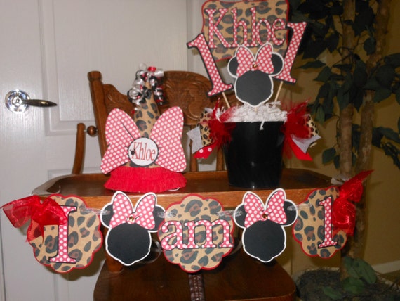 Red Minnie Mouse and Leopard 1st Birthday Party Package Il_570xn