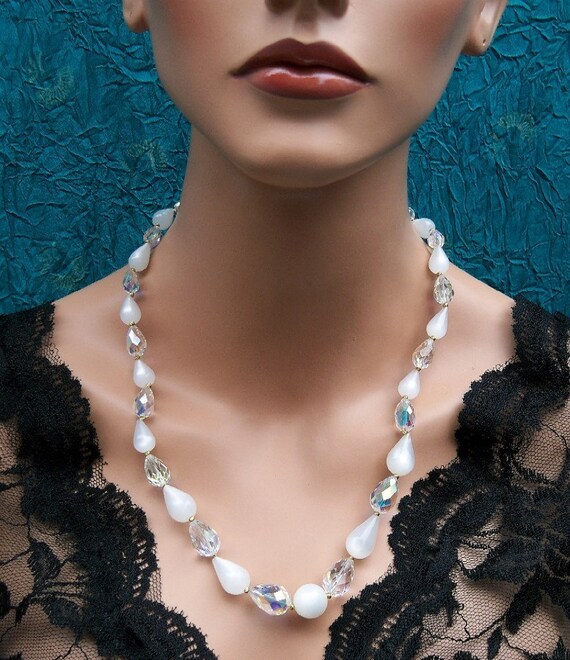 Items similar to Vintage beaded necklace, longer length necklace faux