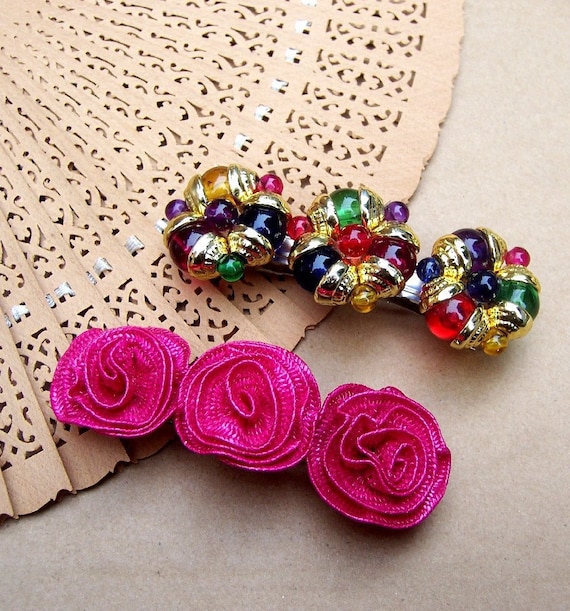 Barrette à Cheveux Vintage Années 80 - Clip XL Rose, Motif Géométrique, Plastique - Occasion