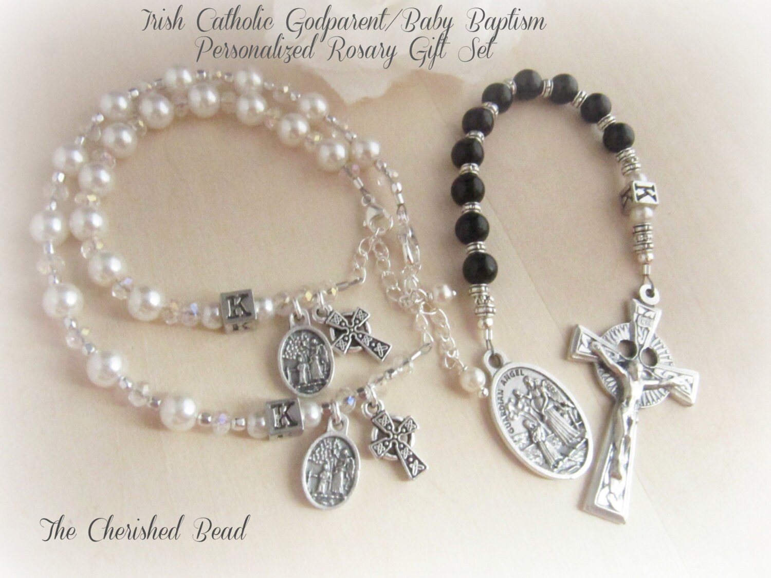 Catholic Irish Baby Baptism Godparent Rosary Gift Set