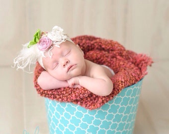 Easter Jubilee Petite Rosette & Stretch Lace Headband Photo Prop Baby Newborn