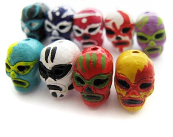 4 Tiny Mexican Wrestler Beads - peruvian, ceramic - CB959