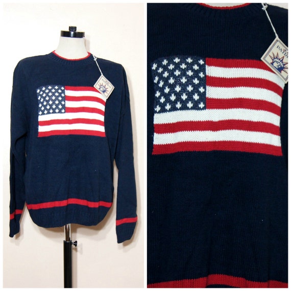 American Flag Sweater Medium Large Jumper by WhiteWaveVintage