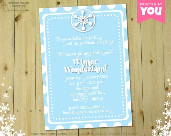 WINTER WONDERLAND Invitation - DIY Printable Snow Themed Invite // Snowflake Ball // Sledding Party // Holiday Party // Christmas Card Il_570xn