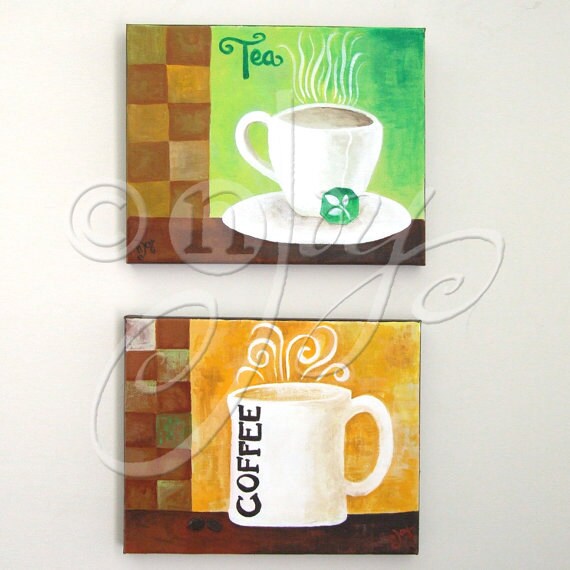 Custom COFFEE MUG Painting Set of 4 6x6 acrylic canvases Art