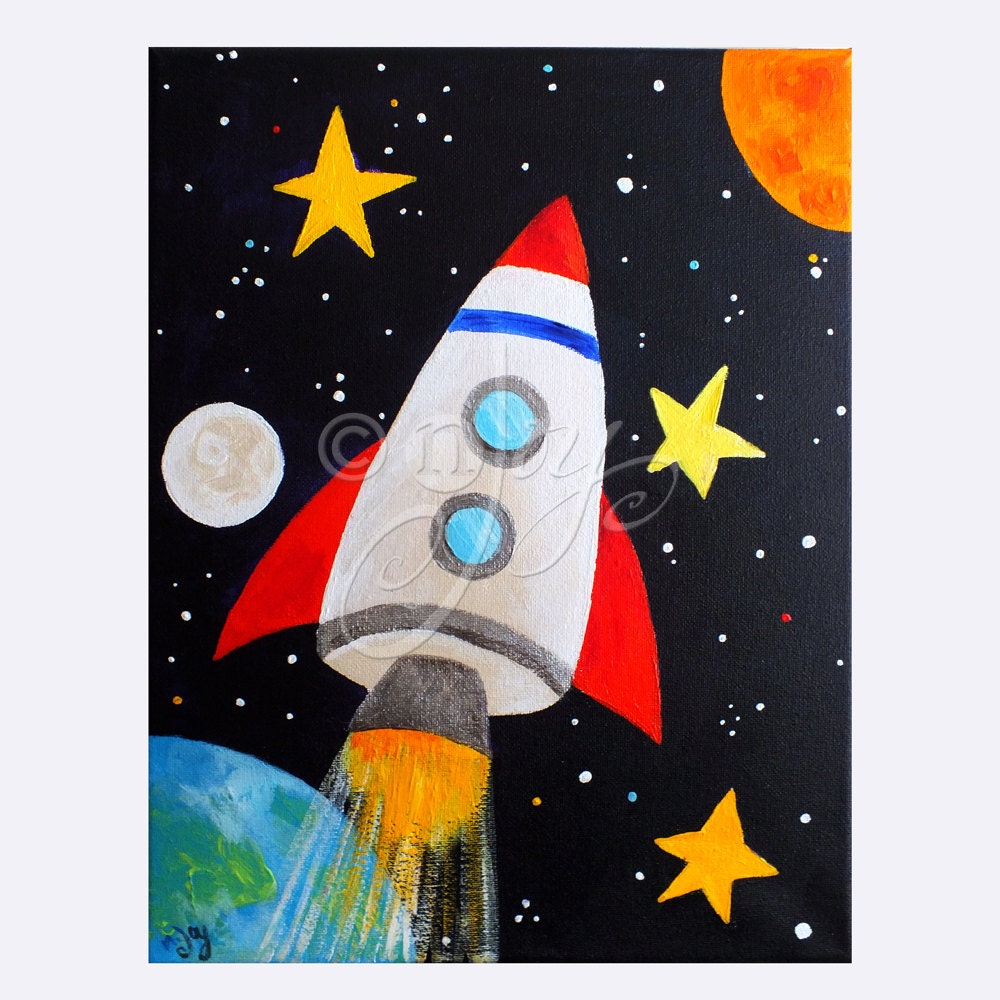 Space Art For Kids ROCKET BLAST OFF No 2 11x14 Childrens   Il Fullxfull.572964496 5phu 