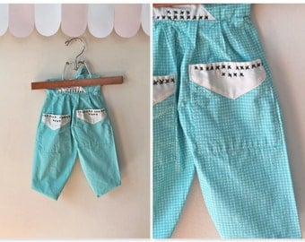 vintage 1930s baby pants - X marks the SPOT turquoise footed pants / 18-24M