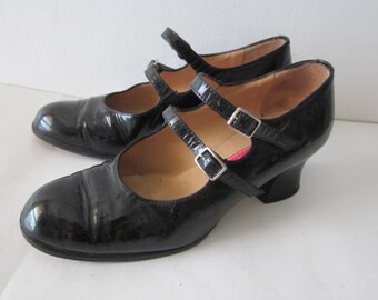 French vtg RENE DERHY high heels black patent leather shoes 37 Fr/ 4 Uk / 5,5 US