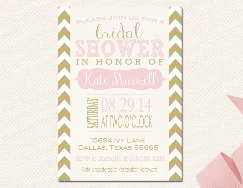 Blush Pink Gold Vintage Bridal Shower Invitation by DesignOnPaper