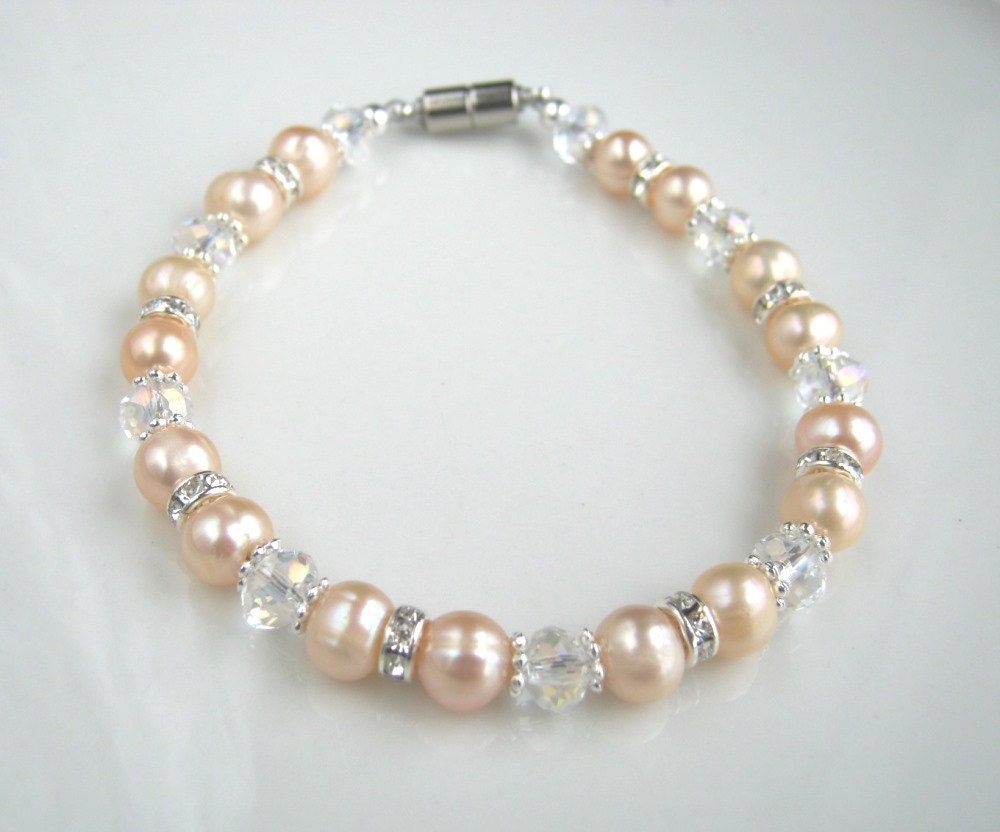 Pink Freshwater Pearl Bracelet Pink Pearl Bridal Bracelet