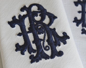 Monogrammed Napkins - Monogram Napkin - Personalized Embroidered Monogram Napkin - Dinner Cloth Napkin - Made With Vintage French Linen