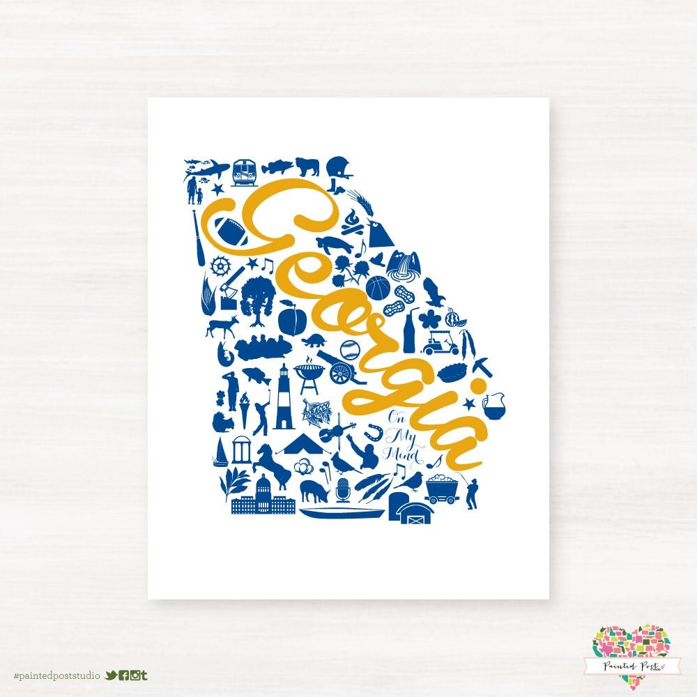 Atlanta Landmark State Giclée Map Art Print 8x10