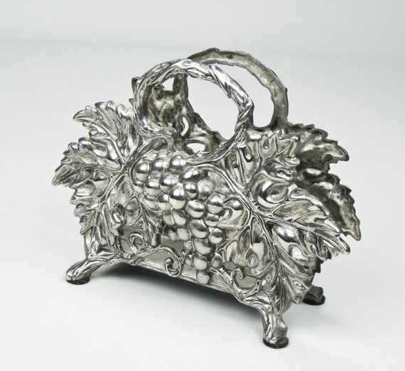 Silverplate Napkin Holder Vintage Godinger Grapes Pattern