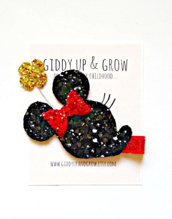 Minnie Mouse Hair Clip - Glitter Minnie Mouse with Red Bow, Giddy Up and Grow