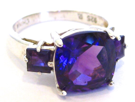 Vintage Ring Sterling Silver Purple Amethyst Jeweled Cocktail Ring ...