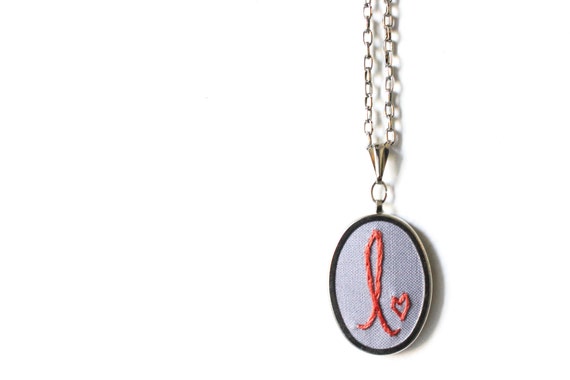 Valentine's Day Necklace. Hand Embroidered by merriweathercouncil