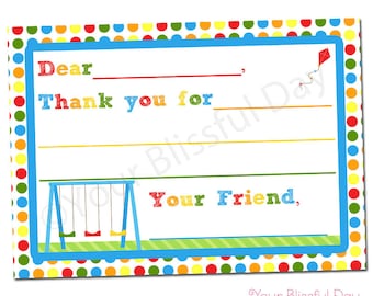 PRINTABLE Party in the Park Fill-in-the-Blank Thank You Cards #567