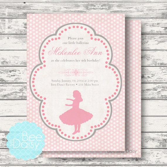 Vintage Ballerina Silhouette Invitation for Birthday Party or Baby Shower Printable DIY Girls Pink Ballet Invite by BeeAndDaisy Il_570xn