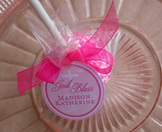 Baptism God Bless Tags for cake pops, lollipops and cookie favors - 1.5 inch custom personalized tags (50) Il_570xn