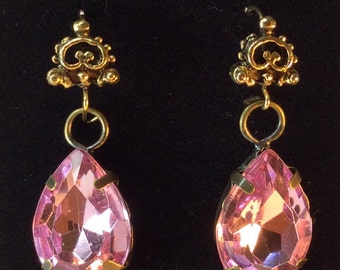 Pink Dangle Earrings Vintage Style