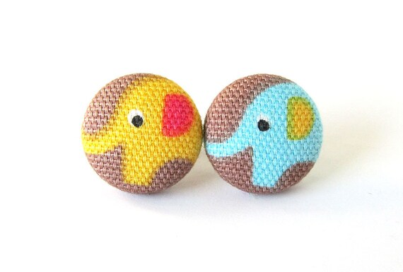 Elephant earrings  tiny fabric earrings  kawaii by KooKooCraft