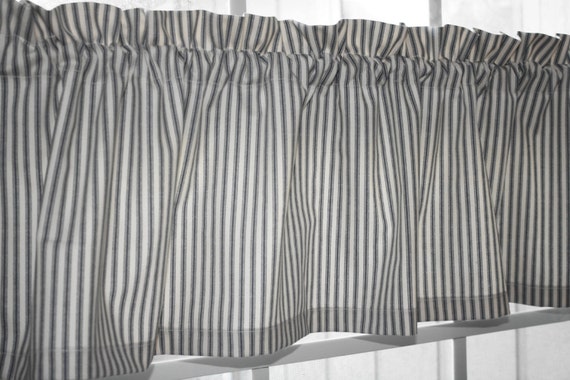 Valance Waverly Blue and Ivory Striped Timeless Ticking Fabric