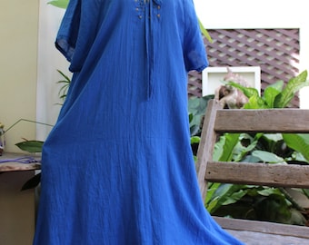 Double Layers Cotton Dress - Saranya 1409-03 Blue