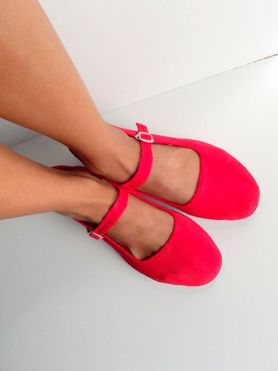 Cute 80s red mary jane shoes / flats / preppy shoes / chinese