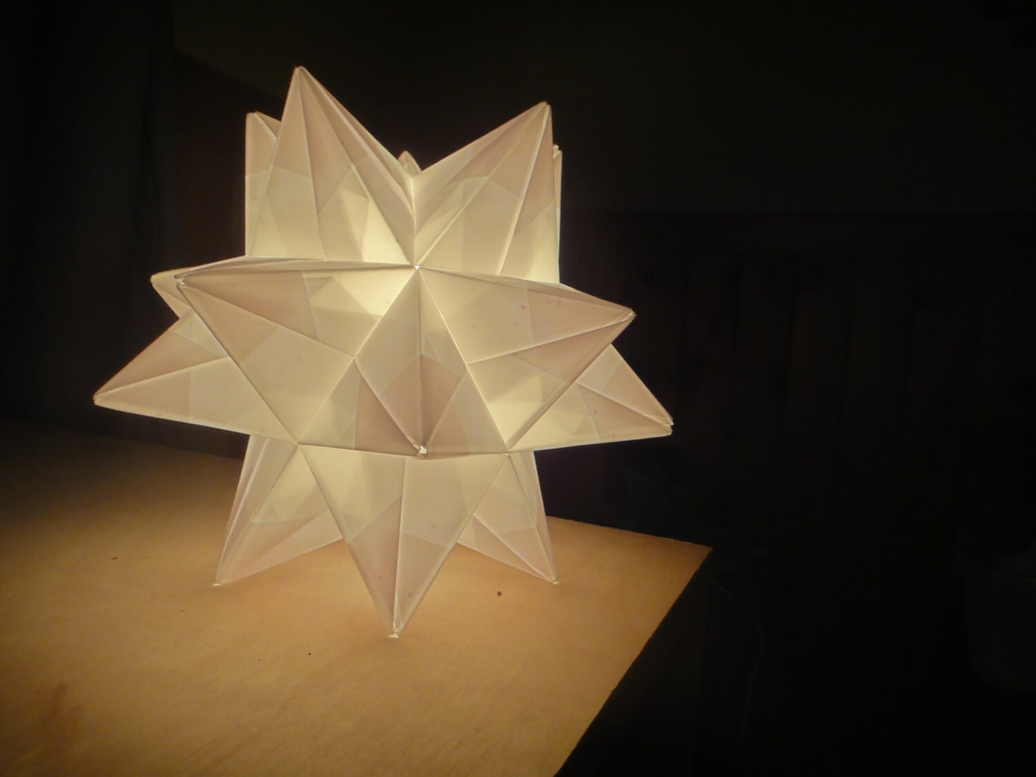 White Origami Paper Modular Star Lamp Handmade in Vermont