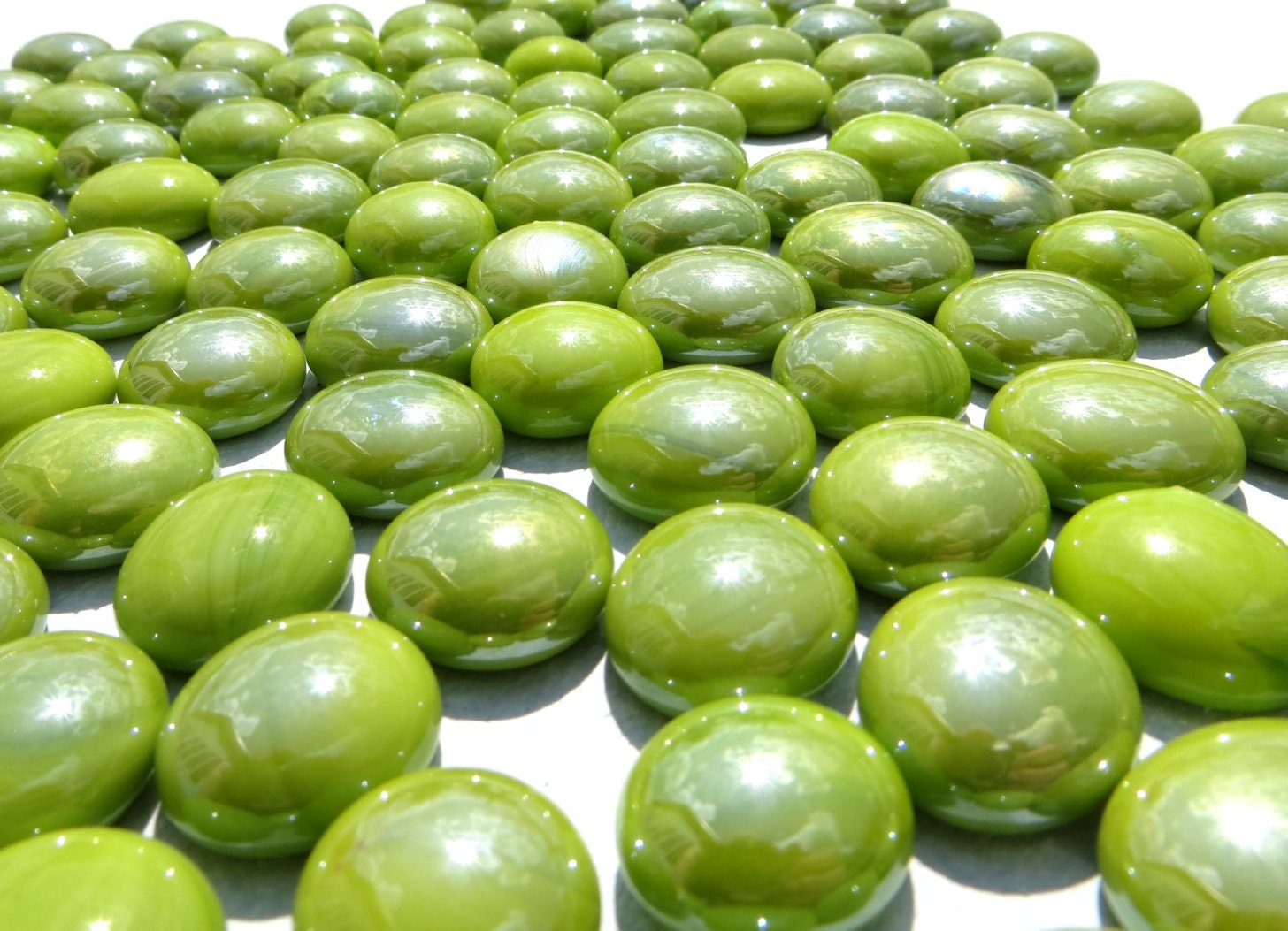 Lime Green Iridescent Mini Glass Gems Mosaic Tiles 50 Flat Back